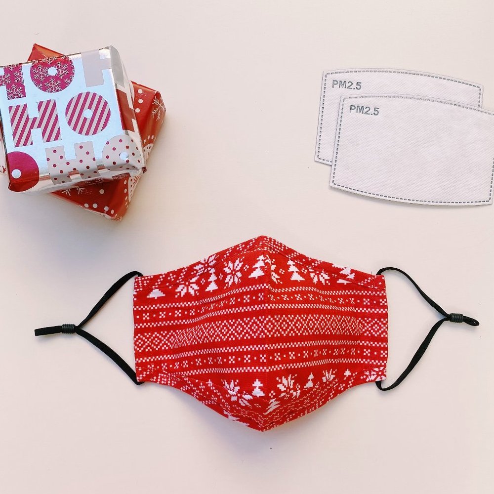festive red xmas face mask + 2 filters nose wire